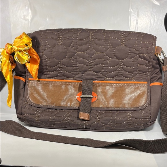 Fossil Brown Quilted Crossbody Bag with Orange Details - Picture 1 of 7